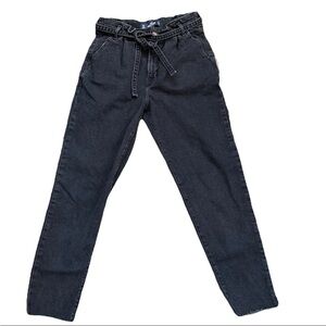 Hollister Faded Black Ultra Hi Rise Mom Jeans Fringe Hem Stretch Paper Bag 28X27